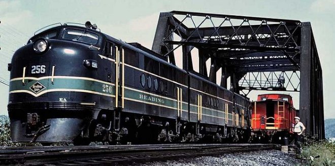 Reading EMD FT #256 is on the point of the "Star" as it heads west out of Allentown in September, 1960.