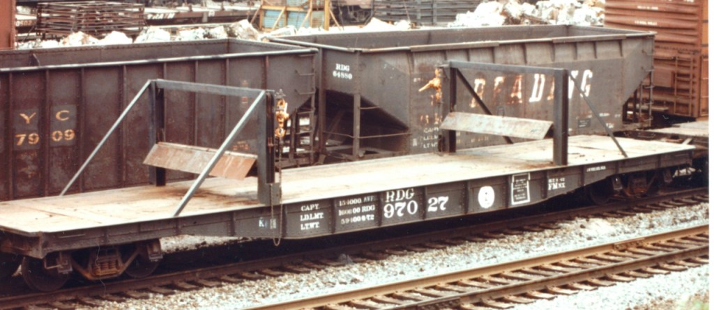 Reading 97027 goal post car.  CT Bossler photo, collection of John Caples.