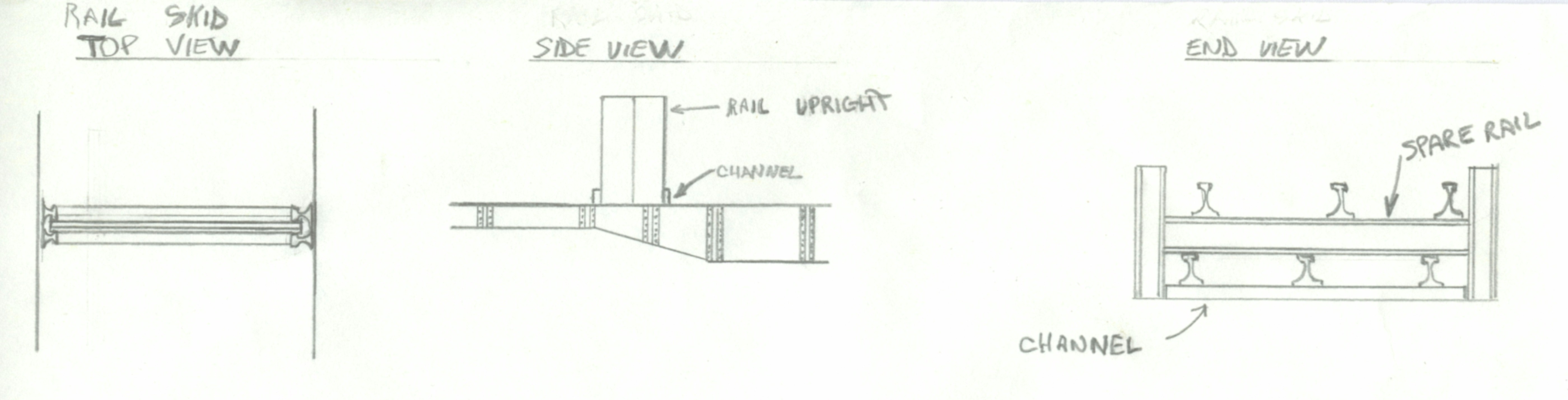 John Caples drawing of rail skids from Reading CWR Train.