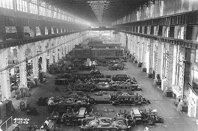 General View of Diesel Truck Repair Department with Erecting Shop in background - Reading Company photo, collection of The Reading Modeler.
