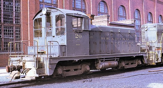 Reading SW1 #20 awaits disposition outside the Reading Locomotive Shops.  Photo courtesy Kim Piersol.