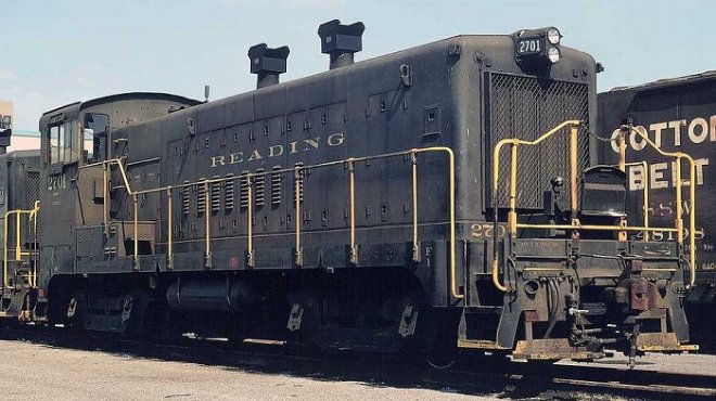 Reading EMD SW-1200m #2701. This unit began as a Baldwin, and was later rebuilt with an EMD prime mover.
