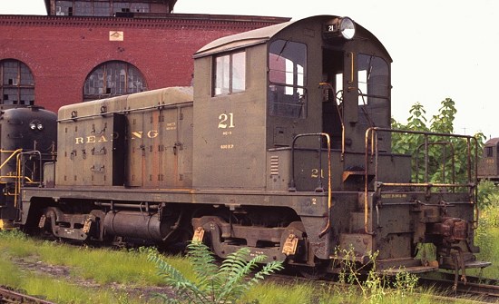 Reading SW1 #21 after its retirement, in the dead line outside the Locomotive Shops.  Photo courtesy Kim Piersol.